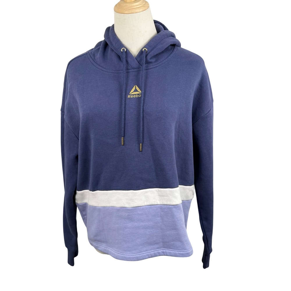 Reebok Womens Small Fierce Colorblock Cropped Hoodie REW223TL06 Fleece‎ Sporty